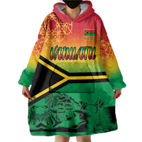 Hapi 45th Indipendens Dei Vanuatu Wearable Blanket Hoodie Yumi 1980 with Vanuatuan Beach Landscape