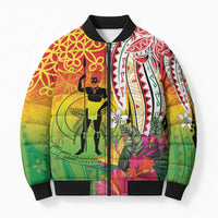 Vanuatu 45th Anniversary Bomber Puffer Jacket Polynesian with Sand Drawing Pattern - Polynesian Pride