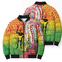 Vanuatu 45th Anniversary Bomber Puffer Jacket Polynesian with Sand Drawing Pattern - Polynesian Pride