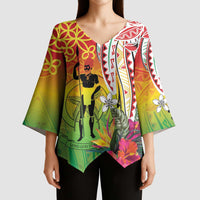 Vanuatu 45th Anniversary Kimono Sleeve Blouse Polynesian with Sand Drawing Pattern - Polynesian Pride