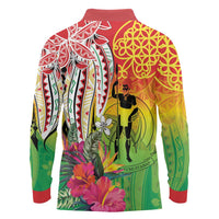 Vanuatu 45th Anniversary Long Sleeve Polo Shirt Polynesian with Sand Drawing Pattern