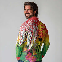 Vanuatu 45th Anniversary Long Sleeve Polo Shirt Polynesian with Sand Drawing Pattern