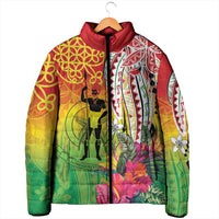 Vanuatu 45th Anniversary Padded Jacket Polynesian with Sand Drawing Pattern - Polynesian Pride