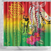 Vanuatu 45th Anniversary Shower Curtain Polynesian with Sand Drawing Pattern