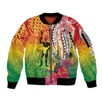 Vanuatu 45th Anniversary Sleeve Zip Bomber Jacket Polynesian with Sand Drawing Pattern LT9 Unisex Red - Polynesian Pride