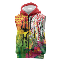 Vanuatu 45th Anniversary Sleeveless Zip Hoodie Polynesian with Sand Drawing Pattern LT9 Red - Polynesian Pride