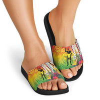Vanuatu 45th Anniversary Slide Sandals Polynesian with Sand Drawing Pattern - Polynesian Pride