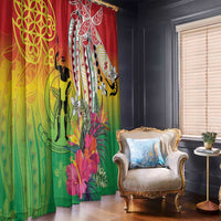 Vanuatu 45th Anniversary Window Curtain Polynesian with Sand Drawing Pattern