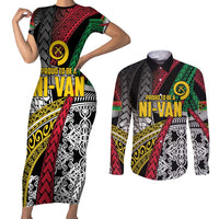 Vanuatu Proud to be Ni-van Personalised Couples Matching Short Sleeve Bodycon Dress and Long Sleeve Button Shirt with Mutis En Atan Patterns