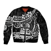 Fiji Islands Sleeve Zip Bomber Jacket Coat of Arms Fijian Flower Polynesian Pattern - Black LT9 Unisex Black - Polynesian Pride