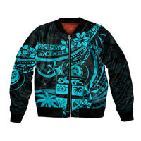 Fiji Islands Sleeve Zip Bomber Jacket Coat of Arms Fijian Flower Polynesian Pattern - Aqua LT9 Unisex Aqua - Polynesian Pride
