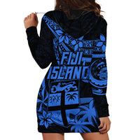 Fiji Islands Hoodie Dress Coat of Arms Fijian Flower Polynesian Pattern - Blue LT9 - Polynesian Pride