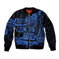 Fiji Islands Sleeve Zip Bomber Jacket Coat of Arms Fijian Flower Polynesian Pattern - Blue LT9 Unisex Blue - Polynesian Pride