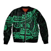 Fiji Islands Bomber Jacket Coat of Arms Fijian Flower Polynesian Pattern - Green LT9 Unisex Green - Polynesian Pride