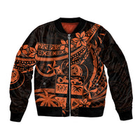 Fiji Islands Sleeve Zip Bomber Jacket Coat of Arms Fijian Flower Polynesian Pattern - Orange LT9 Unisex Orange - Polynesian Pride