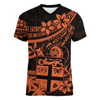 Fiji Islands Women V Neck T Shirt Coat of Arms Fijian Flower Polynesian Pattern - Orange LT9 Female Orange - Polynesian Pride