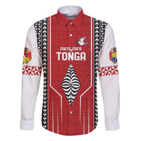 Custom Tonga Rugby Family Matching Off The Shoulder Long Sleeve Dress and Hawaiian Shirt Mate Maa Kupesi Style LT9 Dad's Shirt - Long Sleeve Red - Polynesian Pride