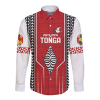 Custom Tonga Rugby Long Sleeve Button Shirt Mate Maa Kupesi Style LT9 Unisex Red - Polynesian Pride