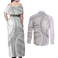 American Samoa White Sunday Couples Matching Off Shoulder Maxi Dress and Long Sleeve Button Shirt Polynesian Lotu Tamaiti - Polynesian Pride