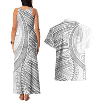 American Samoa White Sunday Couples Matching Tank Maxi Dress and Hawaiian Shirt Polynesian Lotu Tamaiti - Polynesian Pride