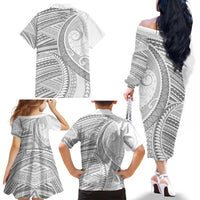 American Samoa White Sunday Family Matching Off The Shoulder Long Sleeve Dress and Hawaiian Shirt Polynesian Lotu Tamaiti - Polynesian Pride