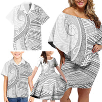 American Samoa White Sunday Family Matching Off Shoulder Short Dress and Hawaiian Shirt Polynesian Lotu Tamaiti - Polynesian Pride