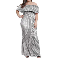 American Samoa White Sunday Off Shoulder Maxi Dress Polynesian Lotu Tamaiti - Polynesian Pride