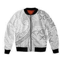 Niue White Sunday Bomber Jacket Niuean Lotu Tamaiti Hiapo Pattern - Polynesian Pride