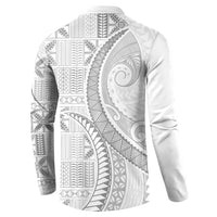 Niue White Sunday Button Sweatshirt Niuean Lotu Tamaiti Hiapo Pattern - Polynesian Pride