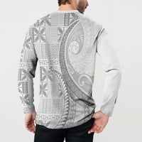 Niue White Sunday Button Sweatshirt Niuean Lotu Tamaiti Hiapo Pattern - Polynesian Pride