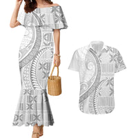 Niue White Sunday Couples Matching Mermaid Dress and Hawaiian Shirt Niuean Lotu Tamaiti Hiapo Pattern - Polynesian Pride