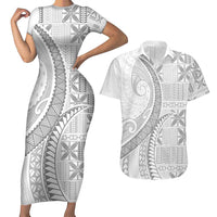 Niue White Sunday Couples Matching Short Sleeve Bodycon Dress and Hawaiian Shirt Niuean Lotu Tamaiti Hiapo Pattern - Polynesian Pride