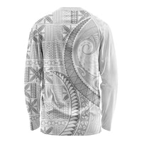 Niue White Sunday Long Sleeve Shirt Niuean Lotu Tamaiti Hiapo Pattern - Polynesian Pride