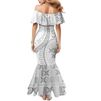 Niue White Sunday Mermaid Dress Niuean Lotu Tamaiti Hiapo Pattern - Polynesian Pride