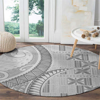 Niue White Sunday Round Carpet Niuean Lotu Tamaiti Hiapo Pattern - Polynesian Pride