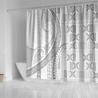 Niue White Sunday Shower Curtain Niuean Lotu Tamaiti Hiapo Pattern - Polynesian Pride