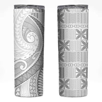 Niue White Sunday Skinny Tumbler Niuean Lotu Tamaiti Hiapo Pattern - Polynesian Pride