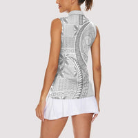 Niue White Sunday Women Sleeveless Polo Shirt Niuean Lotu Tamaiti Hiapo Pattern - Polynesian Pride