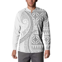 Polynesian White Sunday Button Sweatshirt Lotu Tamaiti Melanesian Pattern - Polynesian Pride