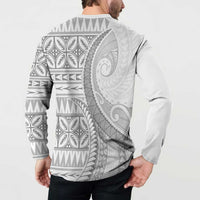 Polynesian White Sunday Button Sweatshirt Lotu Tamaiti Melanesian Pattern - Polynesian Pride