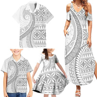 Polynesian White Sunday Family Matching Summer Maxi Dress and Hawaiian Shirt Lotu Tamaiti Melanesian Pattern - Polynesian Pride