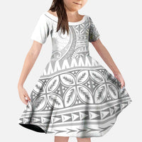 Polynesian White Sunday Kid Short Sleeve Dress Lotu Tamaiti Melanesian Pattern - Polynesian Pride