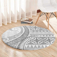 Polynesian White Sunday Round Carpet Lotu Tamaiti Melanesian Pattern - Polynesian Pride