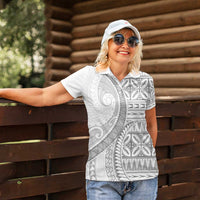 Polynesian White Sunday Women Polo Shirt Lotu Tamaiti Melanesian Pattern - Polynesian Pride
