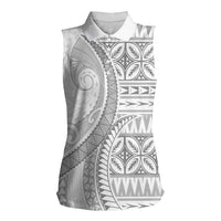 Polynesian White Sunday Women Sleeveless Polo Shirt Lotu Tamaiti Melanesian Pattern - Polynesian Pride