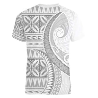 Polynesian White Sunday Women V-Neck T-Shirt Lotu Tamaiti Melanesian Pattern - Polynesian Pride
