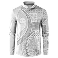 Samoa Siapo White Sunday Button Sweatshirt Lotu Tamaiti Polynesian White Pattern - Polynesian Pride