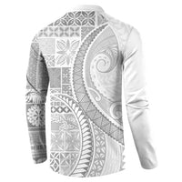 Samoa Siapo White Sunday Button Sweatshirt Lotu Tamaiti Polynesian White Pattern - Polynesian Pride