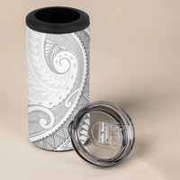 Samoa Siapo White Sunday 4 in 1 Can Cooler Tumbler Lotu Tamaiti Polynesian White Pattern - Polynesian Pride