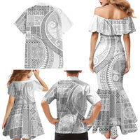 Samoa Siapo White Sunday Family Matching Mermaid Dress and Hawaiian Shirt Lotu Tamaiti Polynesian White Pattern - Polynesian Pride